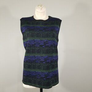 Vintage St John Womens Knit Top Size M Sleeveless Black Green Metallic Santana
